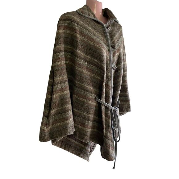Vintage NPC Fashions Poncho Womens One Size Hooded Wool Striped Made USA 70s - Picture 2 of 7
